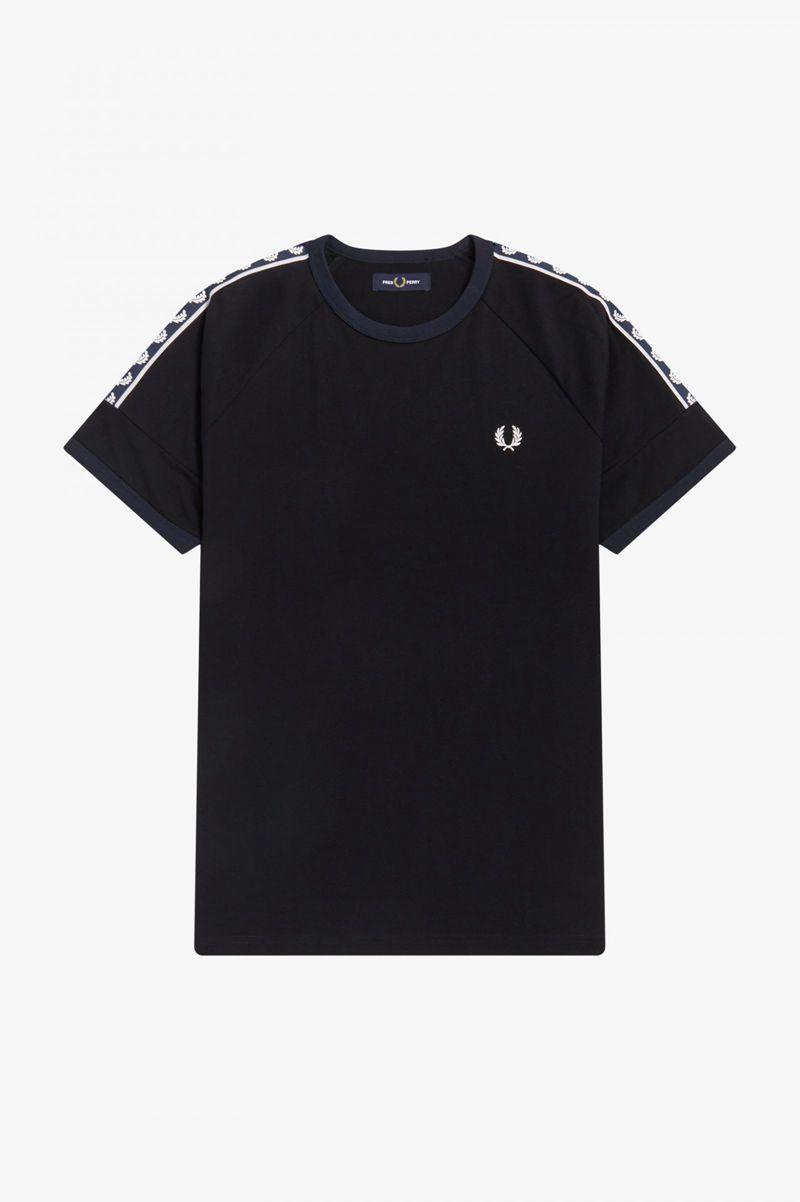 Black Fred Perry Panelled Taped Men's T Shirts | PH 1737XYUF